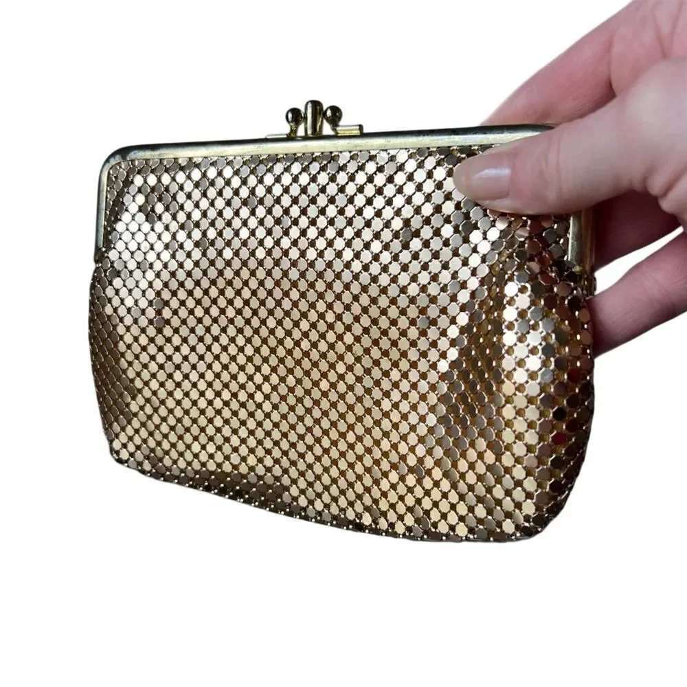Vintage Chain Mail Gold Metal Metallic Clutch